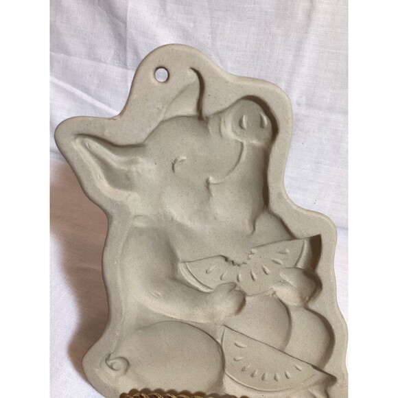 Brown Bag Cookie Art 1992 Pig Eating Watermelon Pottery Cookie Mold Very Cute - Picture 2 of 5